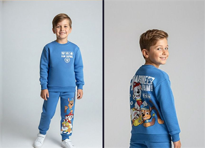 Paw Patrol Saks Mavi Takım – Erkek Çocuk, %100 Pamuk, 3 İplik Şardonsuz, 2–8 Yaş
