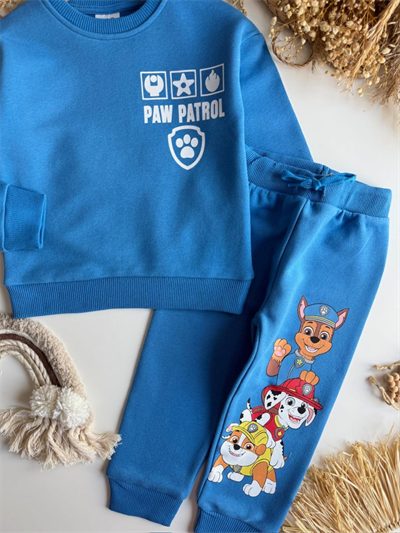 Paw Patrol Saks Mavi Takım – Erkek Çocuk, %100 Pamuk, 3 İplik Şardonsuz, 2–8 Yaş