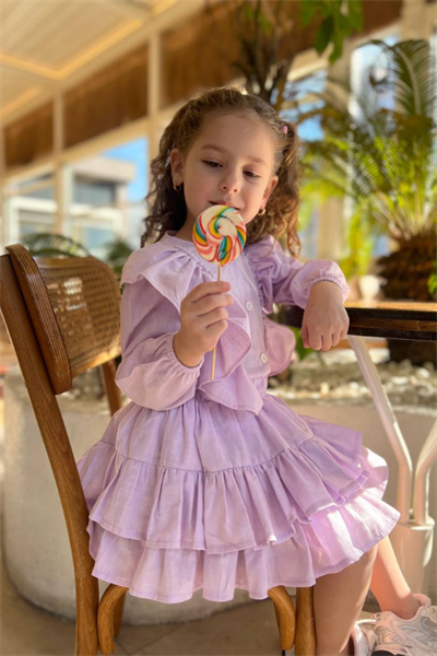 Kız Çocuk Gömlek ve Etek Takım Lila