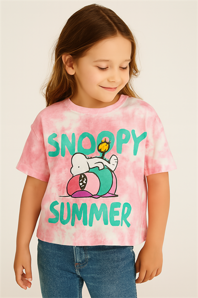 Pembe Batik Snoopy Summer Baskılı Tişört