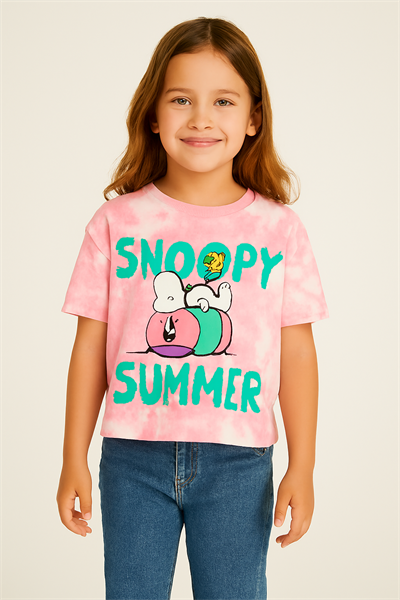Pembe Batik Snoopy Summer Baskılı Tişört