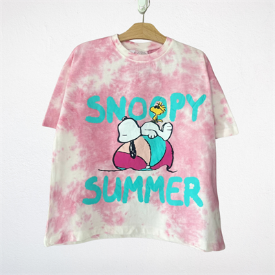 Pembe Batik Snoopy Summer Baskılı Tişört