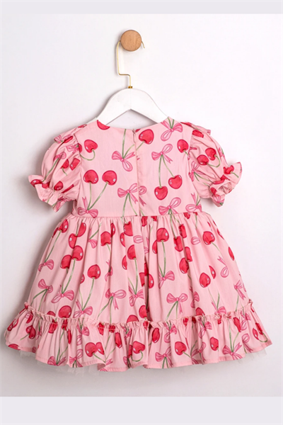 Kız Çocuk Pembe Kirazlı Elbise
