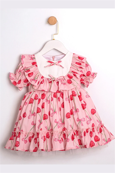 Kız Çocuk Pembe Kirazlı Elbise