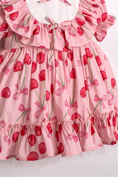 Kız Çocuk Pembe Kirazlı Elbise
