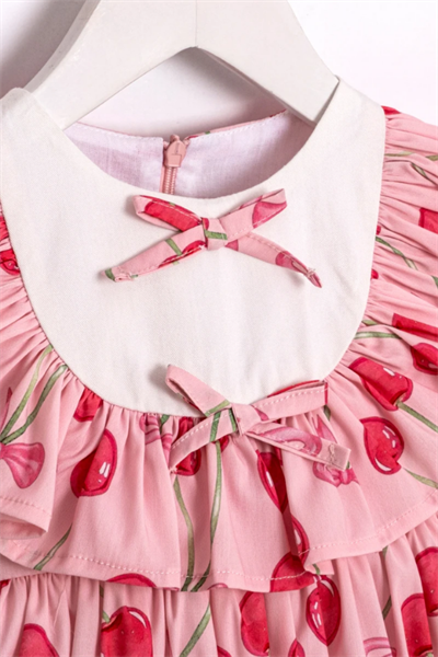Kız Çocuk Pembe Kirazlı Elbise