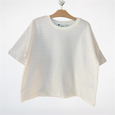 Pudra Çizgili Oversize Crop Tişört