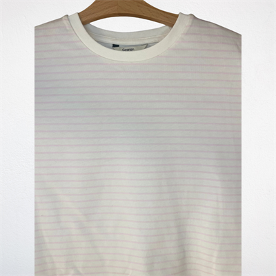 Pudra Çizgili Oversize Crop Tişört