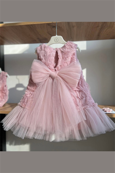 Kız Çocuk Güllü Elbise Pudra | Noblekids