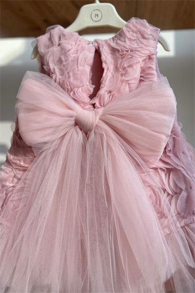 Kız Çocuk Güllü Elbise Pudra | Noblekids