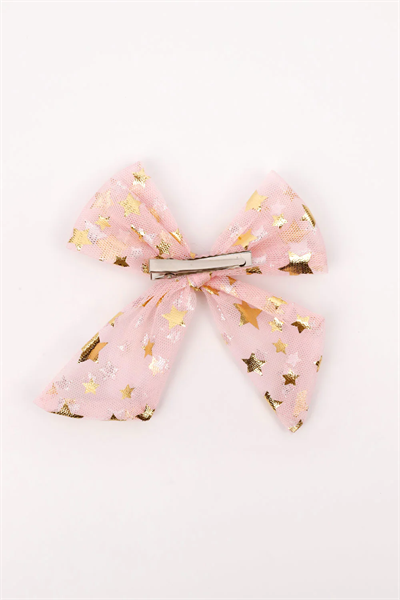Pudra Yıldız Baskılı Tül Kız Çocuk Klips Toka