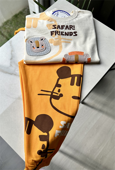 Safari Friends Nakışlı 2li Takım – Hardal