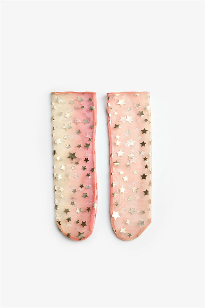 Sarı Küçük Yıldız Detaylı Kız Çocuk Tül Çorap