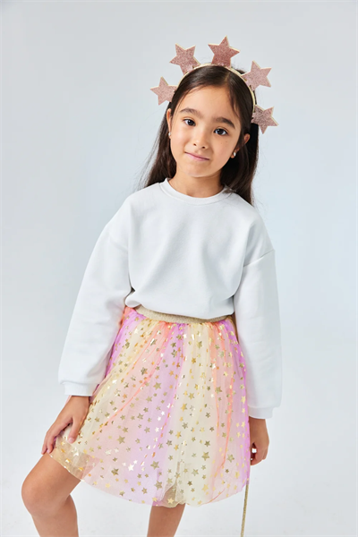 Sarı Yıldız Baskılı Kız Çocuk Tül Etek - Pauline