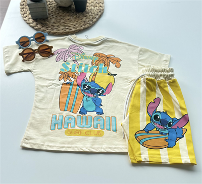 Kız Çocuk Stitch Baskılı Tişört ve Şort Takım Sarı