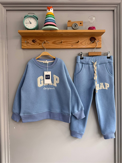 Süzene Nakışlı Mavi Çocuk Takımı – Şardonlu Sweatshirt & Jogger Alt, 4–14 Yaş