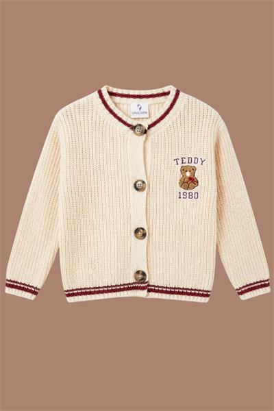 Kız Çocuk Teddy İşlemeli Hırka | Noblekids