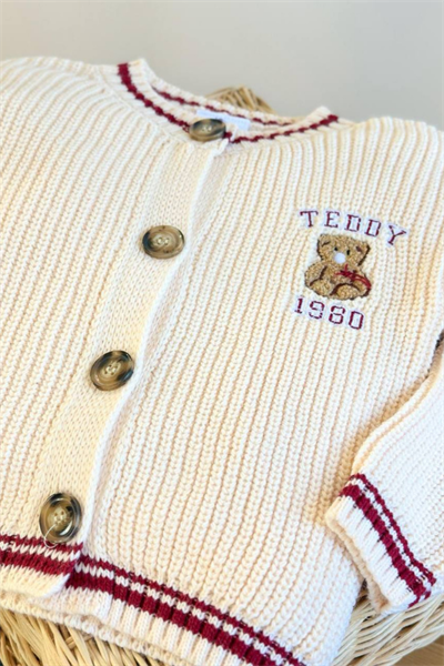 Kız Çocuk Teddy İşlemeli Hırka | Noblekids