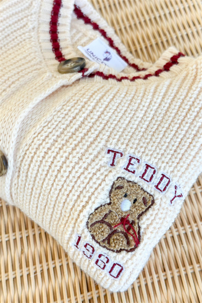 Kız Çocuk Teddy İşlemeli Hırka | Noblekids