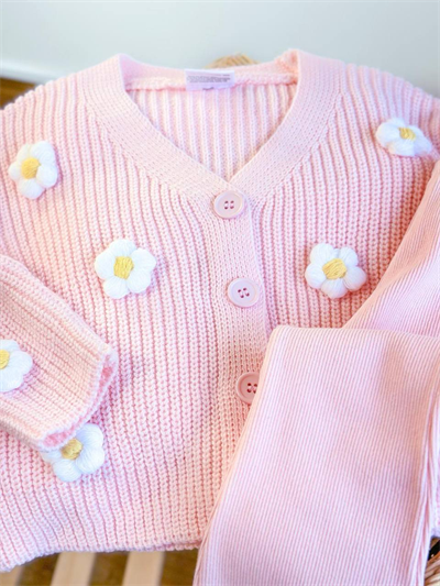 Unicorn Çiçek Aplikeli Triko Yelek & Tayt Takımı – Pembe, Kız Çocuk, 2–8 Yaş