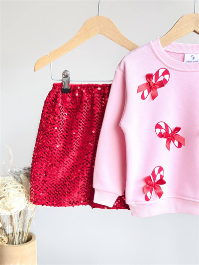 Unicorn Kurdele Aplikeli Pullu Etekli Takım – Pembe & Kırmızı, Kız Çocuk, 2–8 Yaş