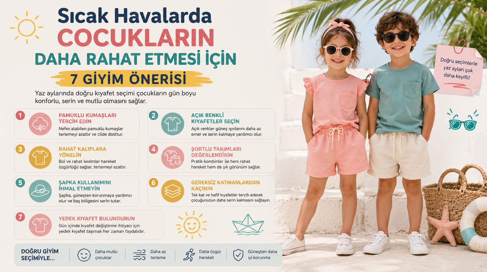 çocuk yazlık giyim,sıcak havalarda çocuk giyimi,çocuk kombin önerileri,yazlık çocuk kıyafetleri,pamuklu çocuk giyim,çocuk yaz kombinleri,çocuk giyim rehberi,rahat çocuk kıyafetleri