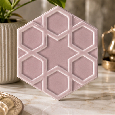Armada Çini 15x17 Cm Rölyefli Yıldız Açık Pembe Altıgen Seramik 