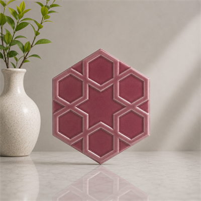 Armada Çini 15x17 Cm Rölyefli Yıldız Koyu Pembe Altıgen Seramik 