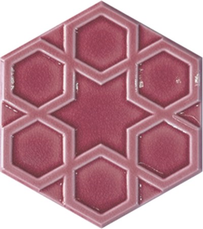 Armada Çini 15x17 Cm Yapraklı Koyu pembe Altıgen Çini Seramik 