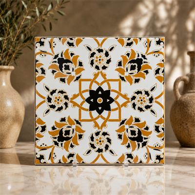 Armada Çini 20x20 Cm Ac 10 Selçuk Sarı Çiçek Desenli Kütahya Çini
