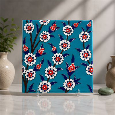 Armada Çini 20x20 Cm Ac 60 Turkuaz Papatya Kütahya Çini Desenli Karo