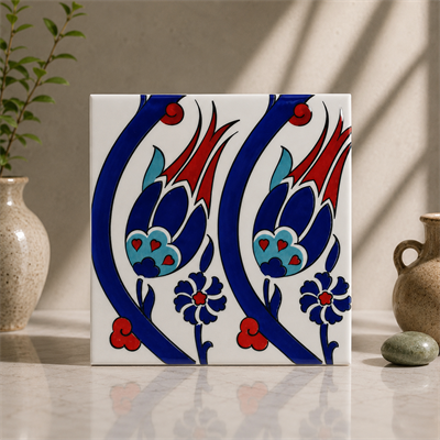 Armada Çini 20x20 Cm SP 77 Kütahya Çinisi İznik Lale Desen Çini Karo