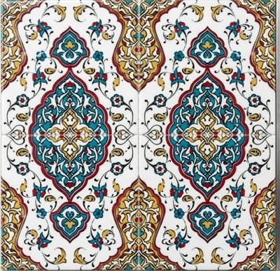 Armada Çini 20x20 Cm SP 79 Kütahya Çinisi Osmanlı Desenli Turkuaz  Çini Karo