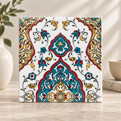 Armada Çini 20x20 Cm SP 79 Kütahya Çinisi Osmanlı Desenli Turkuaz  Çini Karo
