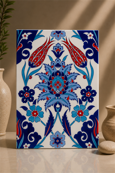 Armada çini 20x25 Cm Ac 1004 Kırmızı Laleli Kütahya Çini Seramik Karo