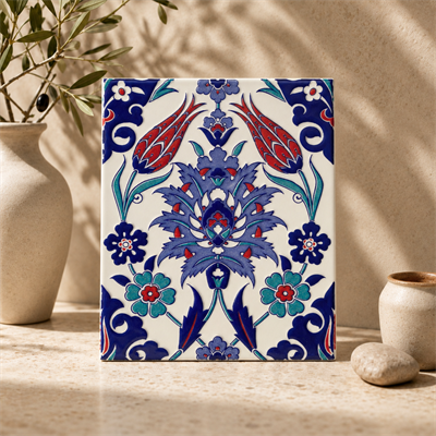 Armada çini 20x25 Cm Ac 1004 Kırmızı Laleli Kütahya Çini Seramik Karo