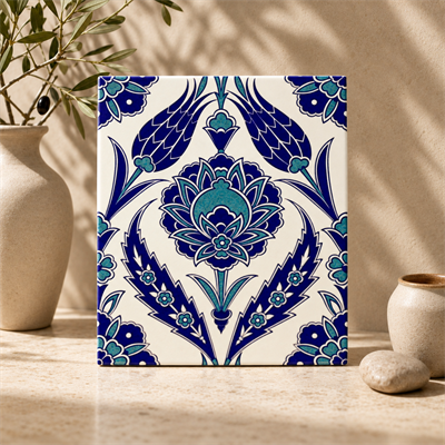 Armada Çini 20x25 Cm Ac 308 Mavi Beyaz Lale desen Kütahya Çini Karo