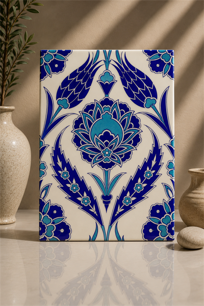Armada Çini 20x25 Cm Ac 308 Mavi Beyaz Lale desen Kütahya Çini Karo