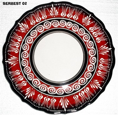 Armada çini 30 cm Çini İşlemeli Resim Baskı ve Kaligrafi Tabağı Kırmızı