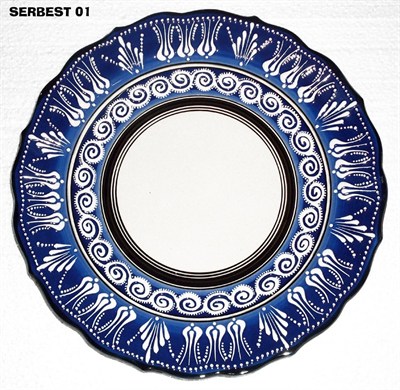 Armada çini 30 cm Çini İşlemeli Resim Baskı ve Kaligrafi Tabağı Mavi