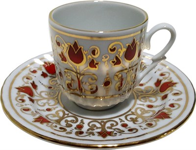 Armada çini Ar 680 Kırmızı Lale Altın Yaldızlı 6 lı Fincan Takımı