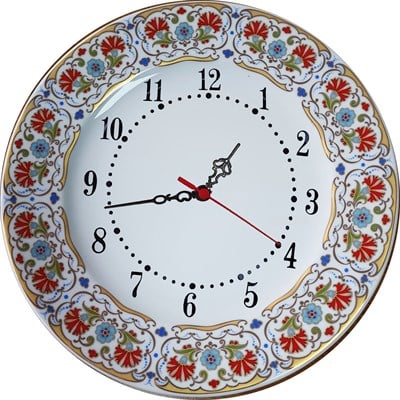 Armada Çini PRT 132 25 Cm Sarı Altın Yaldızlı karanfil Desenli Porselen Çini saat