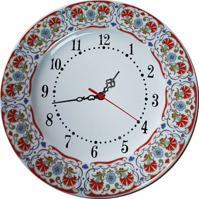 Armada Çini PRT 133 25 Cm Kırmızı Altın Yaldızlı karanfil Desenli Porselen Çini saat