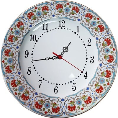 Armada Çini PRT 134 25 Cm Maviı Altın Yaldızlı karanfil Desenli Porselen Çini saat