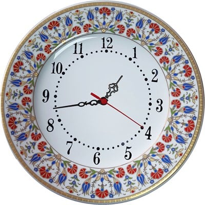 Armada Çini PRT 141 25 Cm Sarı Altın Yaldızlı Lale karanfil Desenli Porselen Çini saat