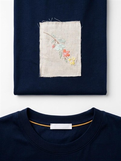 Keten Nakış Detaylı T-shirt Lacivert