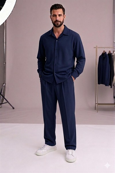 Zara Kumaş Lacivert Oversize Takım