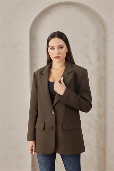Kadın Oversize Koyu Yeşil Blazer Ceket