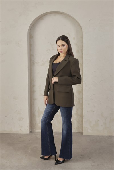 Kadın Oversize Koyu Yeşil Blazer Ceket