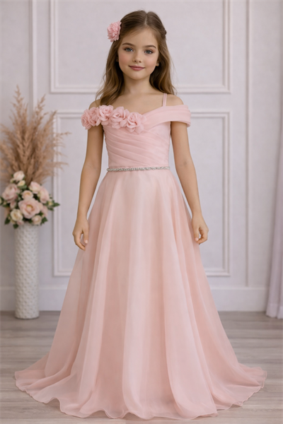 Gül Detaylı Uzun Abiye